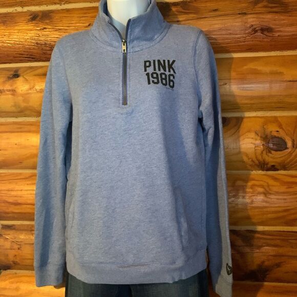 Victoria’s Secret PINK Half Zip Heather Blue Pullover Sweatshirt Small - Picture 1 of 7